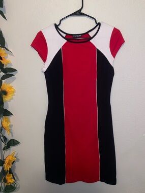 Express Women’s Red, Black & White Cap Sleeve Mini Dress